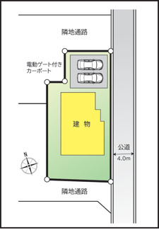 【区画図】 | 甲府市宮原町 Ｈ13年築中古戸建 綺麗な室内　日当良好 | 敷地面積61.08坪　南側・北側は隣地通路の為、日当たり確保。カーポートあり