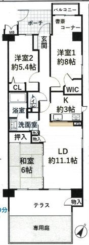 オーベル川越南大塚　1階　角住戸の間取り
