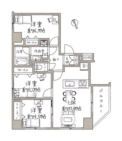 セイガステージ国立SOUTHの間取り