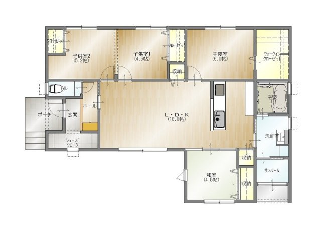 都城市金田町4(A号棟)の間取り|全居室収納付きで便利です。