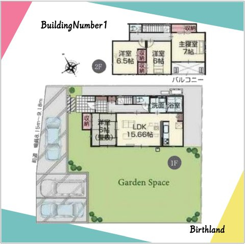 新築戸建・建売　矢吹町八幡町　AiTOWN　全5棟の間取り|＜1号棟＞全室６帖以上でどの部屋もゆとりある間取♪洗面室は2WAY仕様で家事動線良好です！