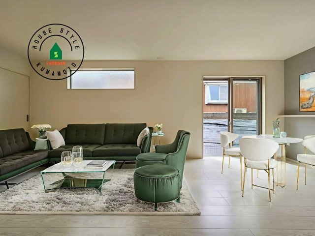 合志市栄第3-1棟（1号棟）　の居間・リビング|明るく開放的なリビングダイニングは豊かな陽光が注ぎ込み、やすらぎの空間を演出してくれます。ご家族で楽しいひとときをお過ごし下さい。※家具はCGを合成したものです。