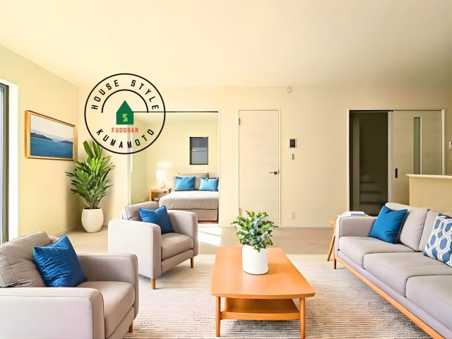 熊本市西区横手5丁目第2-3棟(3号棟)の居間・リビング|明るく開放的なリビングダイニングは豊かな陽光が注ぎ込み、やすらぎの空間を演出してくれます。ご家族で楽しいひとときをお過ごし下さい。※家具はCGを合成したものです。