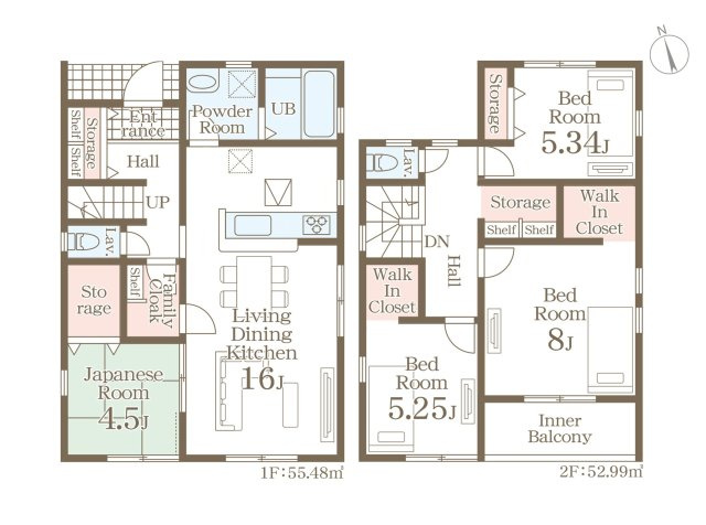 熊本市西区横手5丁目第2-3棟(3号棟)の間取り|全居室収納付きで便利です。