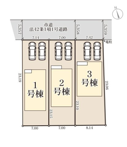 熊本市西区横手5丁目第2-3棟(2号棟)の区画図|配置図（2号棟）