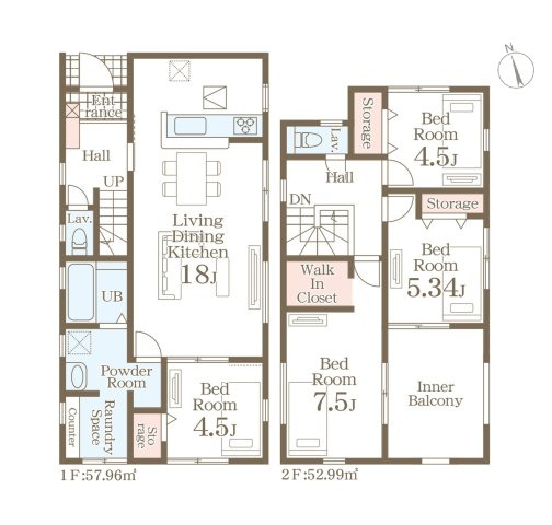 熊本市西区横手5丁目第2-3棟(1号棟)の間取り|全居室収納付きで便利です。