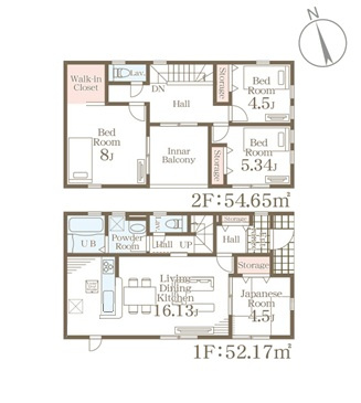 菊池市西寺第1-8棟（7号棟）の間取り|全居室収納付きで便利です。