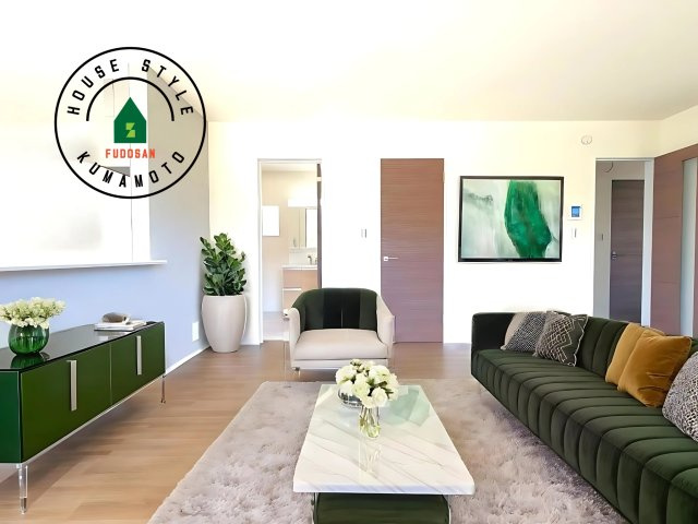 菊池市西寺第1-8棟（5号棟）の居間・リビング|明るく開放的なリビングダイニングは豊かな陽光が注ぎ込み、やすらぎの空間を演出してくれます。ご家族で楽しいひとときをお過ごし下さい。※家具はCGを合成したものです。