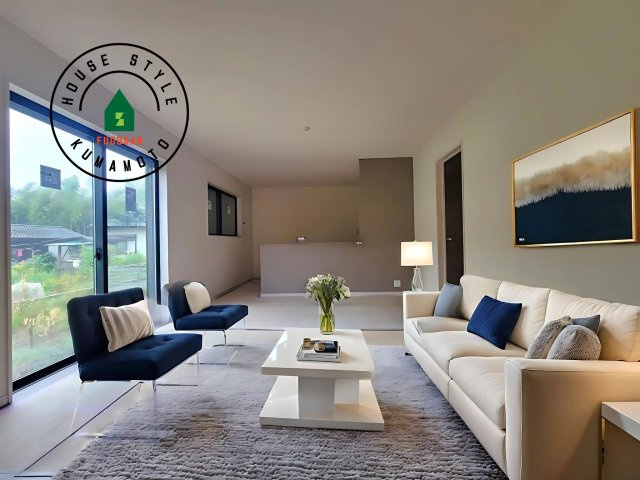 熊本市東区戸島西7丁目第7-3棟（1号棟）の居間・リビング|明るく開放的なリビングダイニングは豊かな陽光が注ぎ込み、やすらぎの空間を演出してくれます。ご家族で楽しいひとときをお過ごし下さい。※家具はCGを合成したものです。