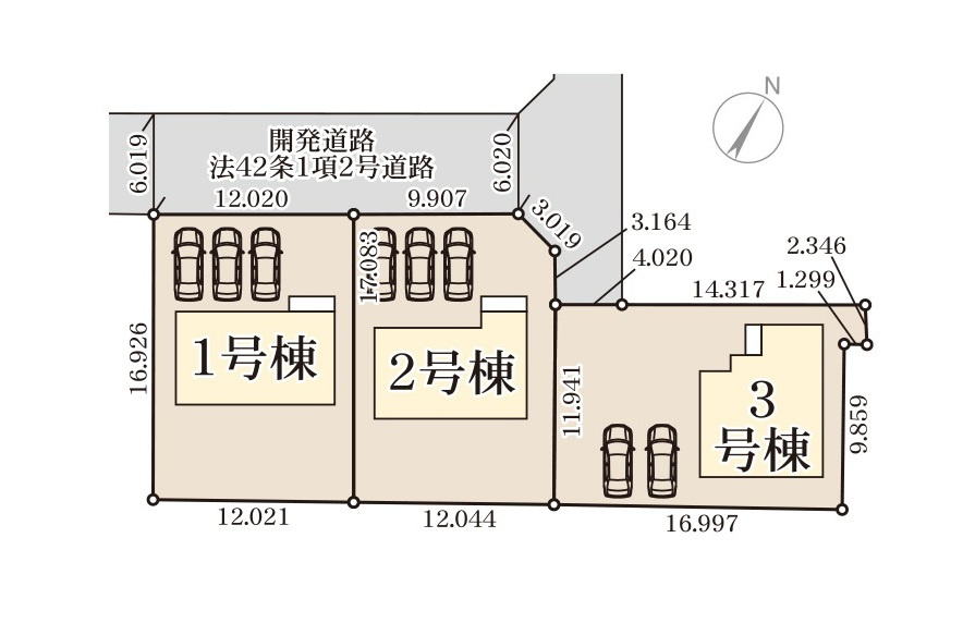 熊本市東区戸島西7丁目第7-3棟（1号棟）の区画図|配置図（1号棟）