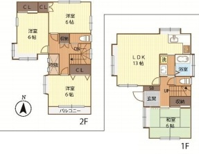 白岡市西2丁目　中古一戸建ての間取り|白岡市西2丁目　中古一戸建て、4LDK、土地面積127.25m2、建物面積90.25m2