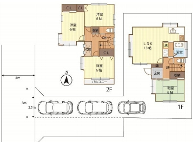 白岡市西2丁目　中古一戸建ての区画図|1号棟
