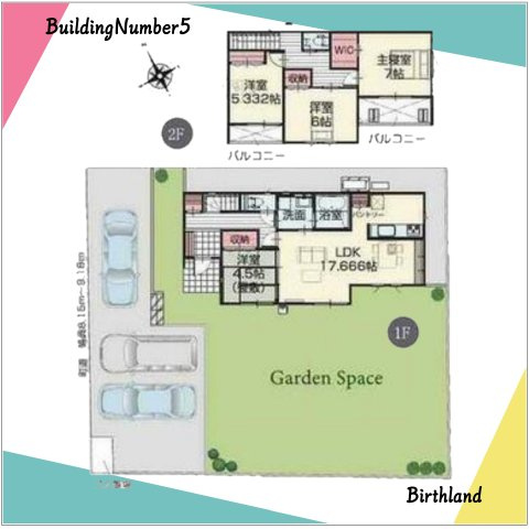 新築戸建・建売　矢吹町八幡町　AiTOWN　全5棟の間取り|＜5号棟＞ガーデニングが楽しめる庭スペースあり！パントリーやWICなど収納充実の間取りです！