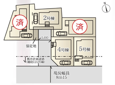【区画図】 | 【仲介手数料２１０万円が無料！！】■耐震等級最高評価■省令準耐火構造 | ２号棟　６，４８０万円　
４号棟　６，８８０万円　
５号棟　６，６８０万円　
【お得な諸費用サービスキャンペーン中！！】
■詳細は「物件概要」の「諸費用」欄をご確認下さい！
■内覧可能
