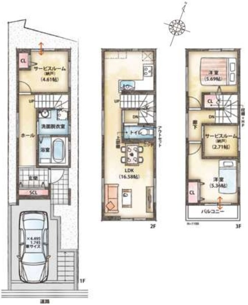 神戸市灘区中原通　新築一戸建ての間取り