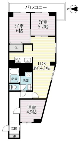 ◆角部屋につき陽当たり・通風・眺望良好◆リフォーム完了済みの美室◆３ＬＤＫ◆パレス山科の間取り|間取り