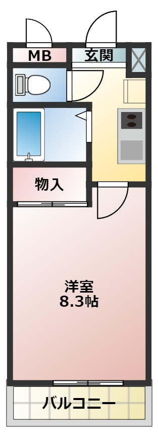 本城ハイツの間取り|1Kタイプの間取り