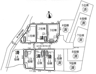 【区画図】 | 大和市桜森2丁目  3号棟 4期 | 3号棟　南側約4.5ｍ公道　駐車1台（車種によります）　※販売中区画：1号棟・3号棟・13号棟