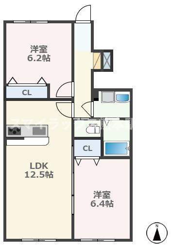 熊本市西区横手４丁目のアパートの間取り