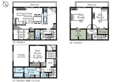 さいたま市見沼区東門前　新築一戸建て　リーブルガーデン　01の間取り|さいたま市見沼区東門前　新築一戸建て　リーブルガーデン　01、3LDK＋畳コーナー、土地面積72.31m2、建物面積112.59m2