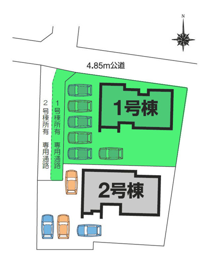 【区画図】 | フォーセール吉岡町第1漆原ー① | 宅地面積100坪以上♪カースペースは並列5台駐車可能です！