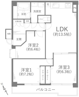 【間取り】 | ハイラーク上大岡 | 2025年6月リフォーム済み・1階住戸・南向き3LDK