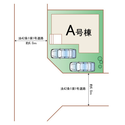 ハートフルタウン前橋市三河町1丁目　Ａ号棟の区画図|駐車場並列２台ご用意しています！
前面道路は６ⅿです。並列駐車なので車の出し入れもしやすいです！