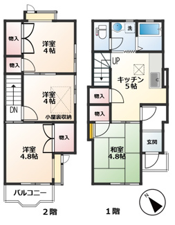 【間取り】 | 松戸市　八ケ崎３丁目タウンハウス