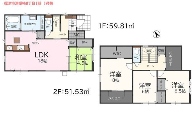 福津市津屋崎8丁目1期の区画図
