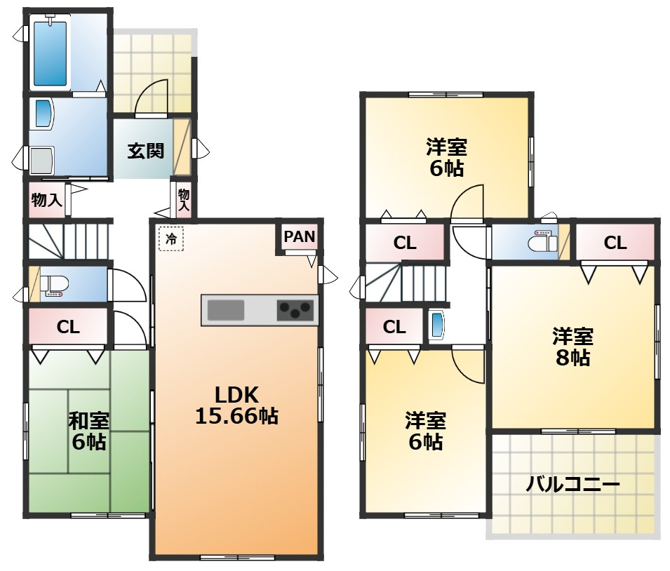 いろどりアイタウン栃木市平柳町3丁目22-P2の間取り|南向きで陽当たりの良い間取りです