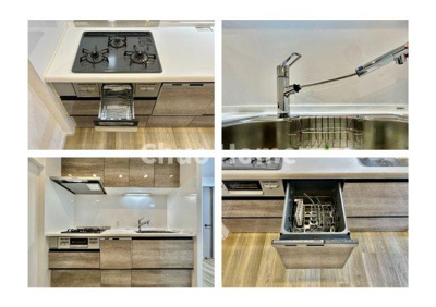 【キッチン】 | ニューライフマンション木場 | 【システムキッチン】ワイドで収納豊富な使い勝手の良いシステムキッチンには、食洗器や伸縮タイプのキッチン水栓、三ツ口コンロ・魚焼きグリルなどの便利な設備が標準完備されています。