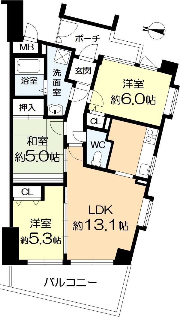ソルディオ武庫之荘本町の間取り|５階部分、南西角部屋