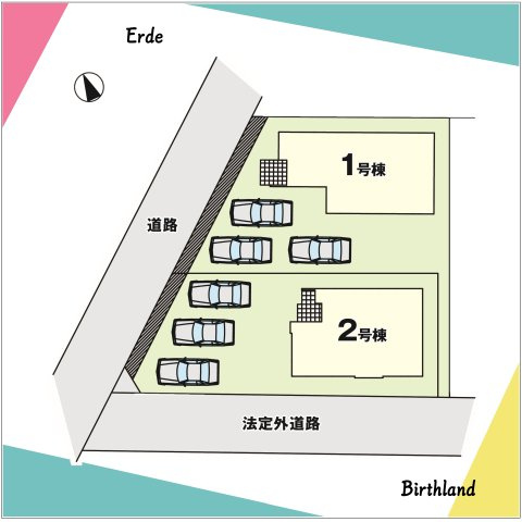 新築戸建・新築建売　郡山市静町6期　Erde　全2棟の区画図|駐車スペース3台可能！