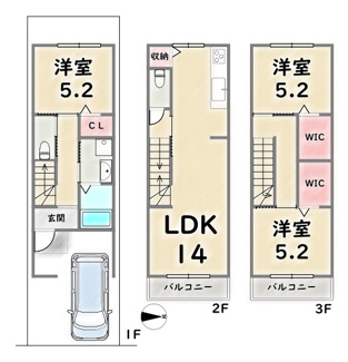 【土地図＋建物プラン例】 | 右京区西院西高田町　建築条件なし | 建築プラン例：建物価格1880万円、建延78.04平米