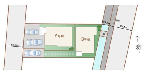 【区画図】 | 【Heartfull Town】小平美園町3丁目 | 開放感あふれる立地の全２棟！
前面道路は交通量が僅かなため、落ち着いた住環境です♪