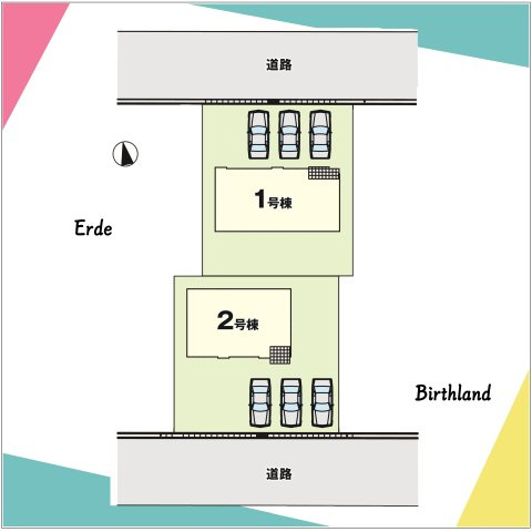 新築戸建・建売　伊達郡桑折町3期　Erde　全2棟の区画図|駐車スペース3台可能！