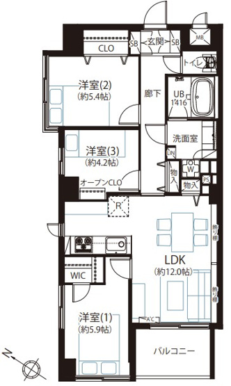 【間取り】 | メセーヌ | 9階部分、南西角部屋なので、陽当たり良好！