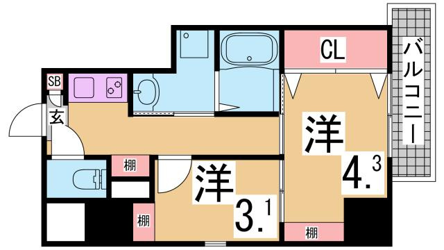 神戸市須磨区戸政町１丁目の賃貸マンションの間取り