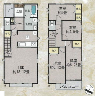 【間取り】 | 茅ヶ崎市中島  H号棟 | 都市ガス　LDK18.1帖　二部屋から行き来できる南向きバルコニー　掃出し窓シャッター付