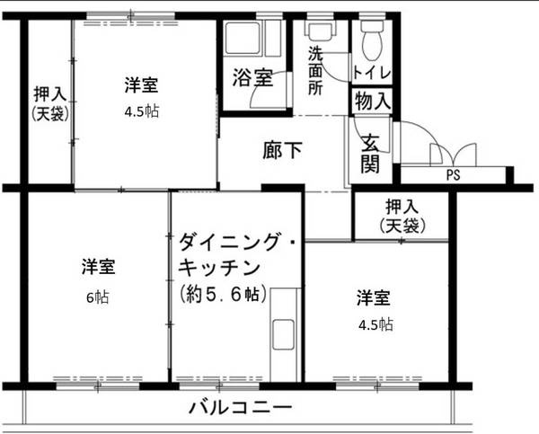 三木市志染町西自由が丘２丁目の賃貸マンションの間取り