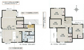 【間取り】 | 海老名市国分北3丁目  1号棟 1期 | 都市ガス　LDK22帖　リビング・ダイニング床暖房　シャッター4箇所付