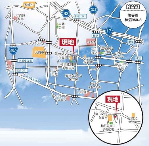 【仲介手数料無料】新築戸建　グラファーレ熊谷市柿沼960-8（全1棟）の地図