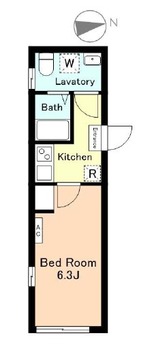 Chum　Haneda(チャムハネダの間取り|東向き南東角部屋の1K洋室6.3帖バストイレ別独立洗面台！