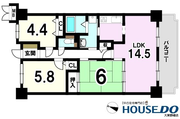 サーパス大東泉町の間取り|間取り図面は略図につき現況を優先致します。