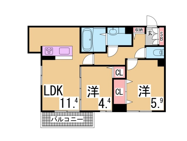 神戸市須磨区高倉町１丁目のアパートの間取り