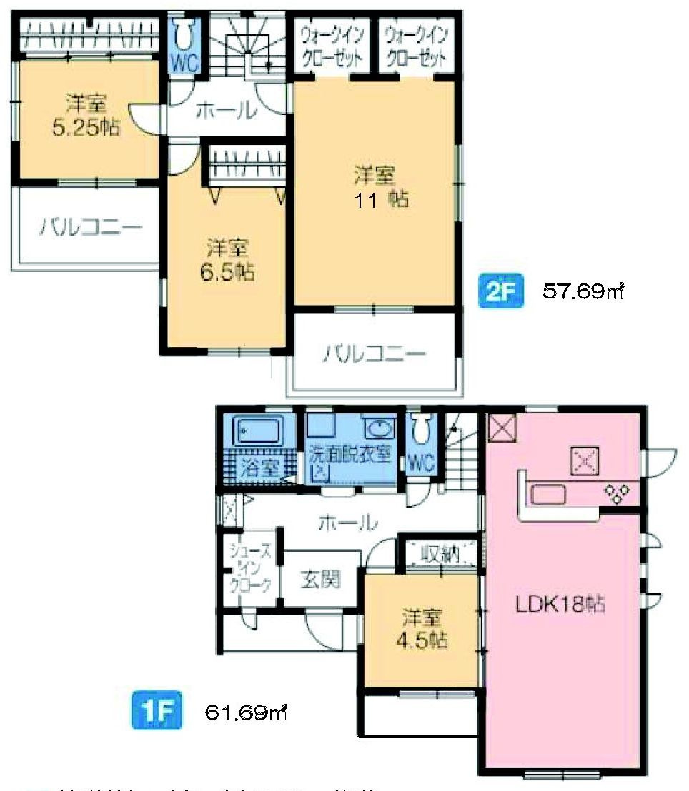 第4富士見町時沢　新築戸建　2号棟の間取り|収納充実♪南向きの4LDKで陽当たり良好な間取りです！
土地面積202.28㎡、建物面積119.65㎡で十分な広さです！