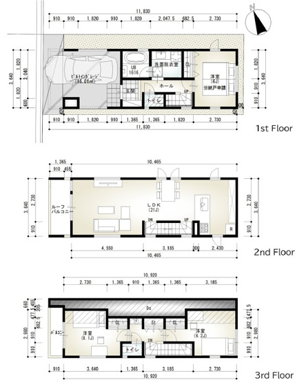 【土地図＋建物プラン例】 | 目黒区上目黒5丁目 | 建物参考プラン（建物面積約107.98㎡の3階建3LDK+P。建物参考価格3500万円。）