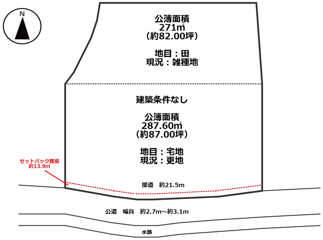 高島市今津町梅原86坪売地（田81坪付）の土地図