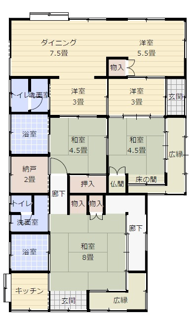 豊浦町川棚中古住宅の間取り