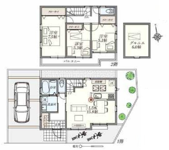 三鷹市北野３丁目 京王線 仙川駅 新築戸建の間取り